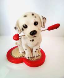 VINTAGE Handmade Dog Puppy Figurine Resin Holding Love with base Decor Gift