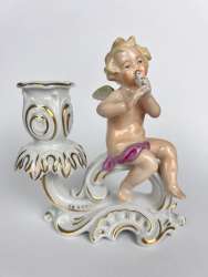 Vintage Porcelain Candle Holder Candlestick Figure Statue Putti Germany 13 cm