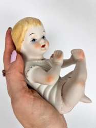 Vintage Porcelain Biscuit Collectible Figure Statue Baby Boy 15 cm