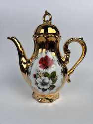 Wunsiedel Bavaria Vintage Porcelain Tea Coffee Pot 24 Karat Gold Plated Germany