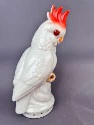 Vintage Soviet Porcelain Figure Statue Parrot Candlestick Signed 9.2 in