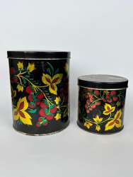 Vintage Soviet USSR Pair of Jars Tin Box for Tea Cereals Marked 14 cm