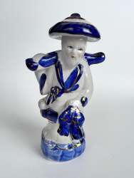 1950 Vintage Porcelain Figure Statue Old Chinese Man with Fish China