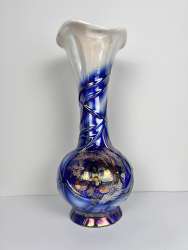 Huge Vintage Porcelain Cobalt Blue Vase Gold Home Decor Flora Signed 39 cm