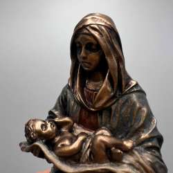 Maria with a Baby Statue Figure Polystone Bronze Home Decor Made in Italy