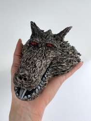 Wolf Mask on Wall Art Ceramic Handmade Figure Statue Gift Home Decor Collectible