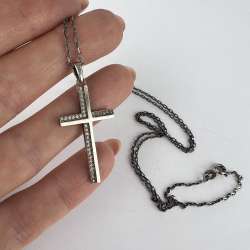 Vintage Sterling Silver 925 Christian Jewelry Chain Necklace Pendant Cross