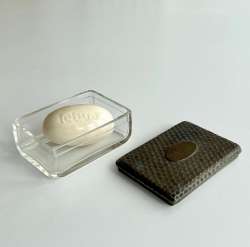 1960 Vintage Soap Dish Savon Glass Copper Lid Made in Europe