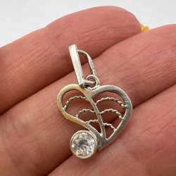 Vintage Pendant Necklace Heart Sterling Silver 925 Jewelry Women's Stone 1.1gr