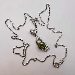 Vintage Necklace Pendant Chain Sterling Silver 925 Jewelry Stone Women's 4.8gr