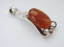 Unusual Primitive Vintage Handmade Silver Nickel Glass Pendant Fork Blanc