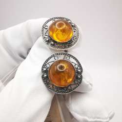 New Women’s Earrings Honey Amber Filigree Sterling Silver 925 Singed 5.7g