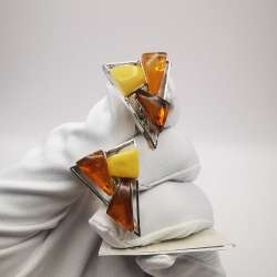 New Women’s Earrings Honey & Yellow Natural Amber Sterling Silver 925 11.1gr