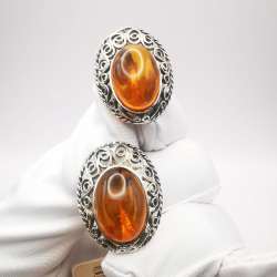 New Women’s Earrings Honey Amber Filigree Sterling Silver 925 Singed 8.7g