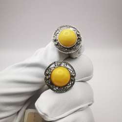 New Women’s Earrings Yellow Amber Filigree Sterling Silver 925 Singed 5.8g