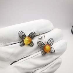 New Women’s Earrings Honey & Yellow Natural Amber Sterling Silver 925 4.4g
