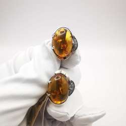 New Women’s Earrings Gold & Sterling Silver925 Cubic zirconia Honey Amber 7g