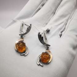 New Women’s Earrings Gold & Sterling Silver  925 Honey Amber Filigree 7.4g