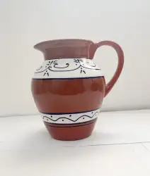 Antique collectible brown white Moroccan Andalusian old decorated urn from 1986