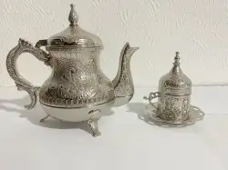 Silver copper porcelain Arabic ottoman coffee cup Saucer & coffee pot/tea