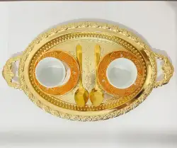 Turkish-Arabic-porcelain-white-and-gold-cups-set-with-tray-saucers-and-spoons