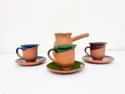 Pottery-brown-multicolor-Arabic-Andalusian-coffee-cups-saucers-coffee-pot