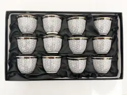 Set of 12 Porcelain white and black Moroccan Oriental design Coffee Cups