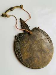 Rare Heavy Antique Indian Cast Bronze Hand Gong Engraved Elephant