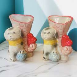 Vantage Kitchen Cottagecore  Puppy Dog on Porcelain Shoe Toothpick Holder