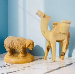 Vintage A lamb And a camel From Olive Wood From The Holy Land Of Bethlehem Handm