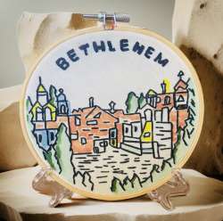 Hand-Embroidered Decorative Plate From The Holy Land, Bethlehem, A Nice Gift