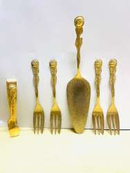 Vintage Rostfrei Gold Plated Pie & Cake Server  Rose Handle Contains six pieces