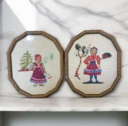 Old women's hand embroidery paintings inside a frame hand made Height 26 cm