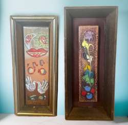 Two colorful wood grain panels hand printed in a beautiful floral design