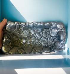 Antique Lavender Pewter Engraved Fruit Shaped Tray Plate