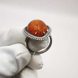 New Ring Handmade Silver 925 Natural Baltic Honey Amber Filigree Singed 4,9g