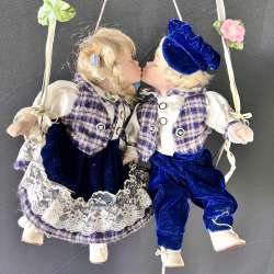 Goldenvale 1-2000 Collectible Vintage Porcelain Dolls Boy Girl Sitting on Swing