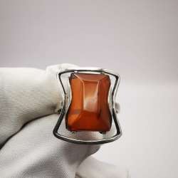 New Ring Handmade Silver 925 Natural Baltic Honey Amber Singed 2,7g