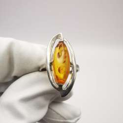 New Ring Handmade Silver 925 Natural Baltic Honey Amber Singed 3,2g