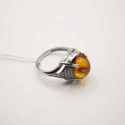 New Ring Silver 925, Gold 375, Zirconium, Natural Baltic Honey Amber 4,5g