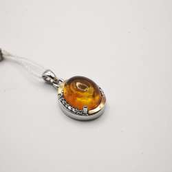 New Pendant Silver 925, Gold 375, Zirconium, Natural Baltic Honey Amber 2,2g