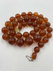 Honey Ball Round Beads Natural Baltic AMBER Antique Gemstone Necklace 53 grams