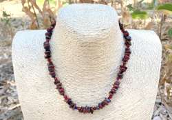 Brown Stone Necklace Handmade Tiger Eye Chips 925 Sterling Silver Clasp