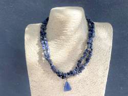 Vintage Lapis Lazuli Blue Chips Stones With Pendant 2 Layer Necklace