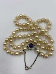 Amazing Necklace Pearl Style Vintage Amethyst Stone Sterling Silver 925 Pendant