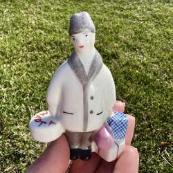 Vintage USSR Ukraine Kiyv Porcelain Statue Figure Man With Gifts Signed