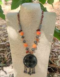 Vintage Rare Silver Plated With Black And multicolor Agate Gemstone Old Necklace