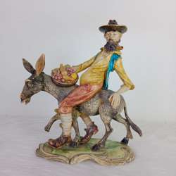Vintage Resin Man Riding A Donkey with Fruit Basket Ornament Figurine 1960#P15