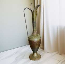 Vintage An Indian-made copper jug ornate snake handle Hand decorated 1955's