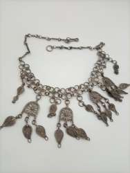Antique Deco Sterling Silver Yemeni Wedding dangling Bits Chain Necklace 35g